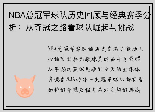NBA总冠军球队历史回顾与经典赛季分析：从夺冠之路看球队崛起与挑战